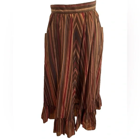 NWOT 70s PBJ BOHO RETRO BROWN & BURGUNDY STRIPED TIERED RUFFLED MIDI SKIRT SZ 9 - Picture 3 of 7